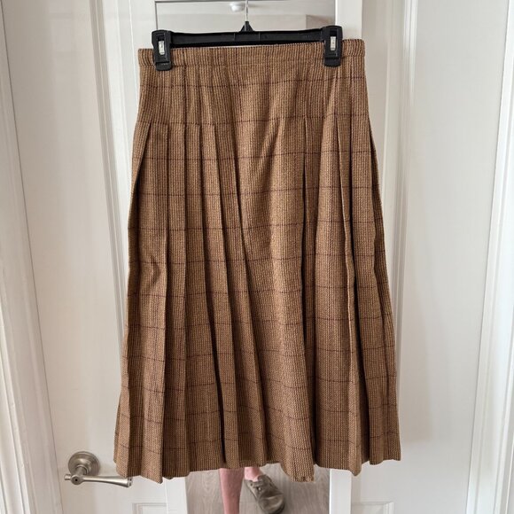 Escada by Margaretha Ley Wool Cashmere Pleated Skirt Brown Plaid Size 34 - Picture 3 of 5